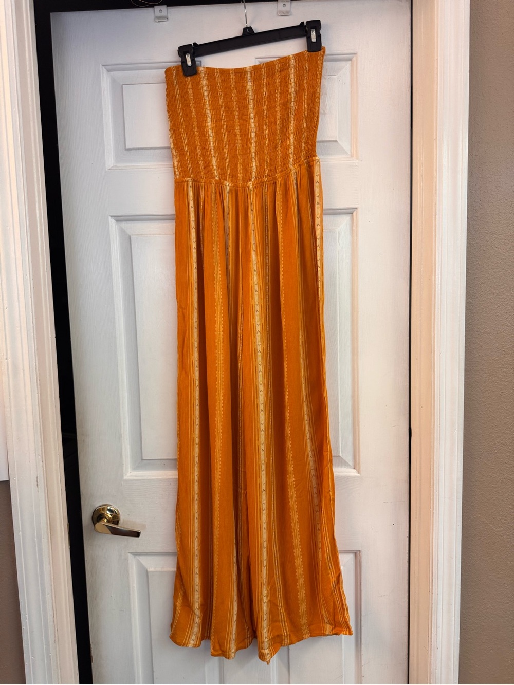 Mudd Striped Gold-Orange Strapless Jumpsuit